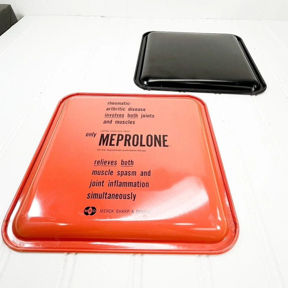 Midcentury Modern Metal Tray Set: Orange & Black Vintage Decor